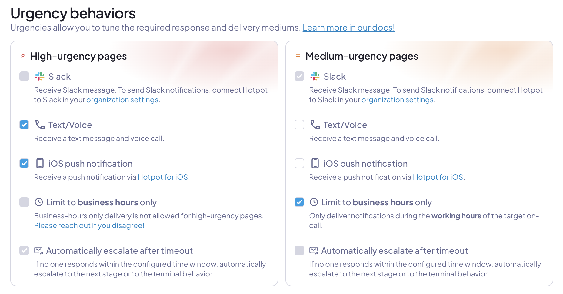 Urgency configuration